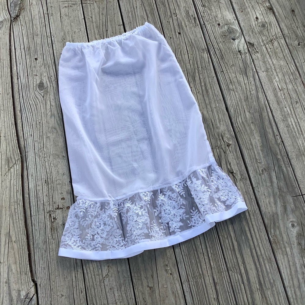 Pretty Lace Ruffles Skirt Bridal under Slip Sheer Chiffon fabric skirt